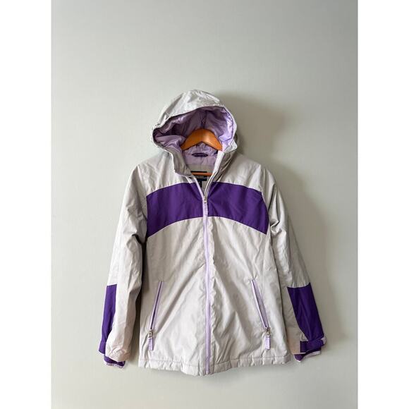 Lands' End Other - Girls Lands’ End Hooded Winter Jacket Coat Size 14 (XL) Gray Purple Insulated